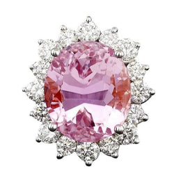 Fede nuziale con Kunzite rosa naturale e diamanti 22 ct. Oro bianco 14K