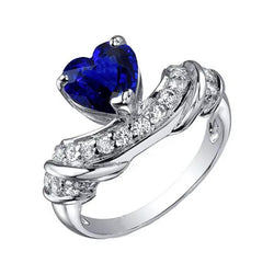 Fede nuziale con cuore in pietra preziosa con accenti di zaffiro blu a 3 carati e diamanti
