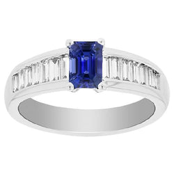 Fede nuziale con diamante baguette 2 carati con zaffiro blu smeraldo gemma