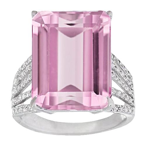 Fede nuziale con kunzite naturale rosa e diamanti in oro bianco 22 kt 14K - harrychadent.it