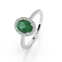 Fede nuziale con smeraldo verde a taglio ovale da 1,85 ct con diamante