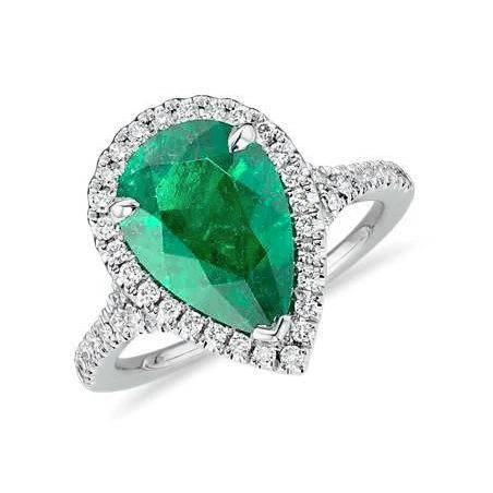 Fede nuziale con smeraldo verde taglio a pera da 3,50 ct e diamante - harrychadent.it