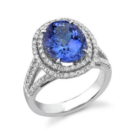 Fede nuziale con tanzanite e diamanti taglio rotondo 4.10 carati 14K WG - harrychadent.it