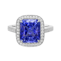 Fede nuziale con zaffiro blu brillante da 3,50 carati e accenti di diamanti