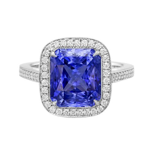 Halo Wedding Ring Radiant Blue Sapphire 3.50 Carati accenti di diamante - harrychadent.it