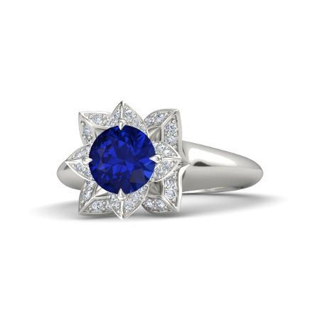 Fede nuziale con zaffiro e diamanti dello Sri Lanka 2.50 carati in oro bianco 14K - harrychadent.it