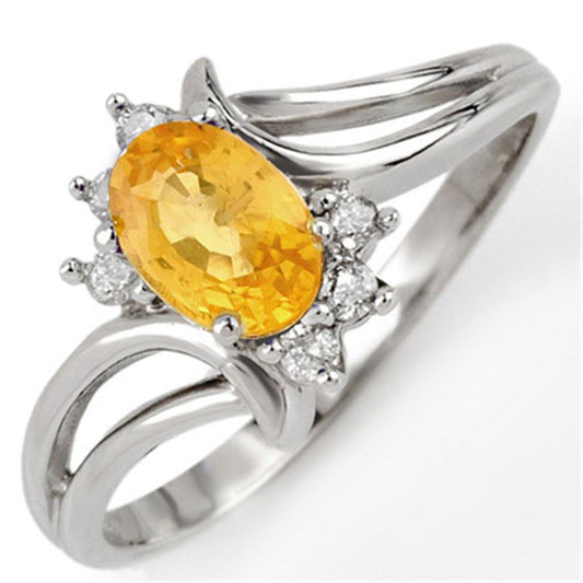 Fede nuziale con zaffiro giallo taglio ovale e diamanti rotondi in oro 14K - harrychadent.it