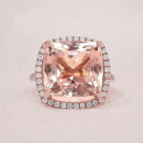 Fede nuziale cuscino rosa Morganite diamante 22,50 carati oro rosa 14K - harrychadent.it