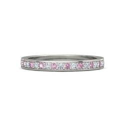 Fede nuziale da 0.60 carati con diamanti rotondi e zaffiro rosa Gioielli da donna
