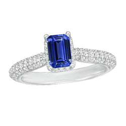 Fede nuziale da donna con zaffiro blu Halo e accenti di diamante 3.50 carati