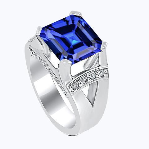 Fede nuziale diamante Asscher blu zaffiro oro V gambo diviso 3 carati - harrychadent.it