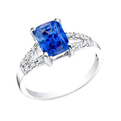 Fede nuziale diamante rotondo zaffiro blu naturale gambo diviso 2 carati