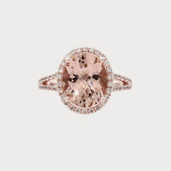 Fede nuziale in Morganite con diamanti. taglio ovale. 33.75 ct