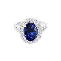 Fede nuziale in oro bianco 14 carati con diamanti e tanzanite a taglio ovale da 1.85 carati