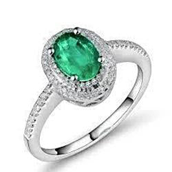 Fede Nuziale In Oro Bianco 14K Con Smeraldo Verde Taglio Ovale Da 2,50 Ct E Diamante