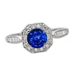 Fede nuziale in oro bianco 14K con zaffiro e diamanti da 1,50 ct