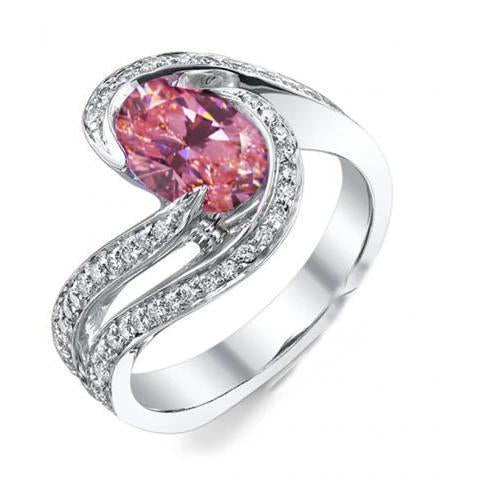 Fede nuziale in oro bianco 14 carati con zaffiro rosa da 3.50 carati con diamanti - harrychadent.it