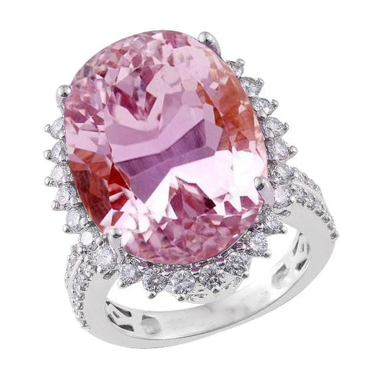 Fede nuziale in oro bianco 14 kt con kunzite rosa e diamanti a taglio ovale da 22 ct - harrychadent.it