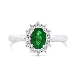 Fede nuziale in oro bianco 14 kt con smeraldo verde e diamanti a forma ovale da 2 ct