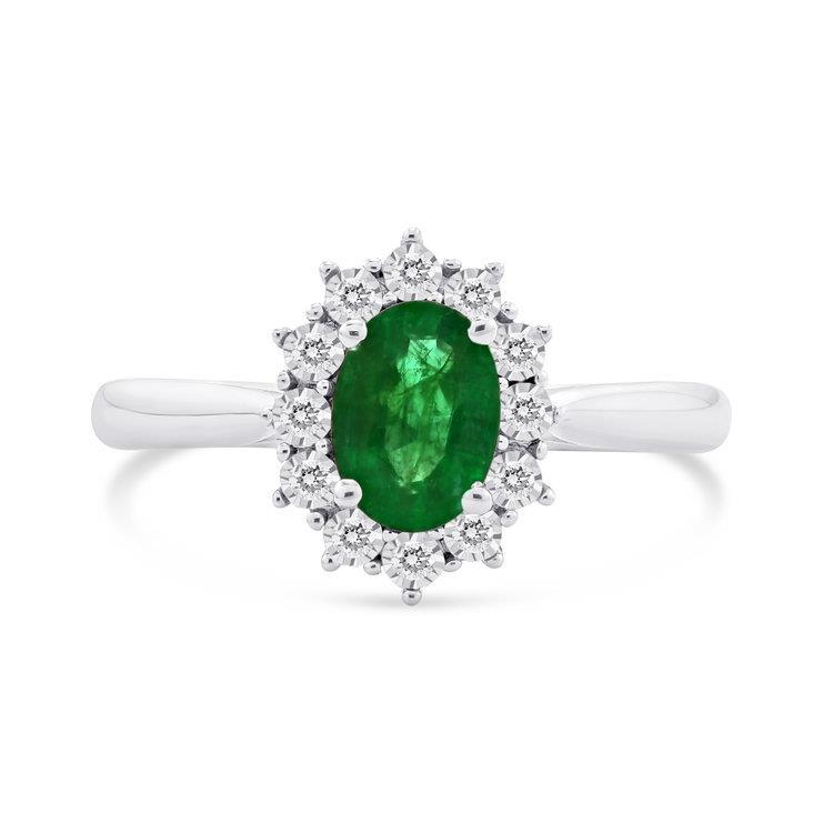 Fede nuziale in oro bianco 14 kt con smeraldo verde e diamanti a forma ovale da 2 ct - harrychadent.it