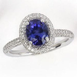 Fede nuziale in oro bianco 14 kt con tanzanite blu con diamanti 10.75 ct
