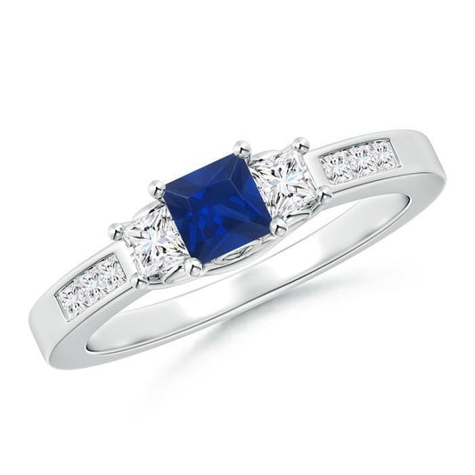 Fede nuziale in oro bianco 14 kt con zaffiro e diamanti taglio princess da 2.85 ct - harrychadent.it