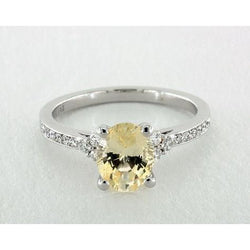Fede nuziale in oro bianco 14 kt con zaffiro giallo e diamanti da 3.50 ct