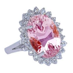 Fede nuziale in oro bianco 14K con diamante Kunzite rosa 25.05 ct. Pietra preziosa