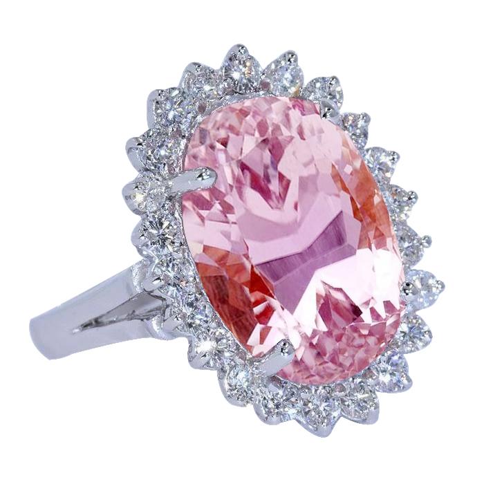 Fede nuziale in oro bianco 14K con diamante Kunzite rosa 25.05 ct. Pietra preziosa - harrychadent.it