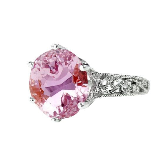 Fede nuziale in oro bianco con Kunzite rosa solitario da 21.00 ct - harrychadent.it