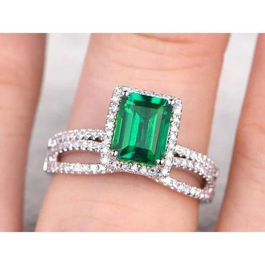 Fede nuziale in oro bianco con diamante verde smeraldo taglio smeraldo 8.50 carati - harrychadent.it