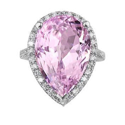 Fede nuziale in oro bianco con diamanti. Kunzite rosa da 20.40 ct. gioielli con pietre preziose