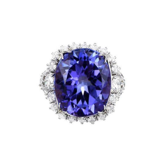 Fede nuziale in oro bianco con tanzanite ovale grande da 12.25 ct con diamanti - harrychadent.it