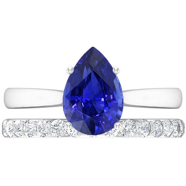 Fede nuziale in oro bianco con zaffiro blu pera e diamanti 4.50 carati - harrychadent.it