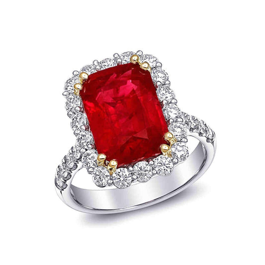 Fede nuziale in oro bicolore con diamanti a forma di cuscino. rubino. 9 ct - harrychadent.it