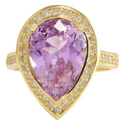Fede nuziale in oro giallo 14 carati con diamante Kunzite taglio a pera rosa da 20.75 ct