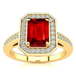 Fede nuziale in oro giallo con diamanti e rubini taglio smeraldo rosso da 4.75 ct
