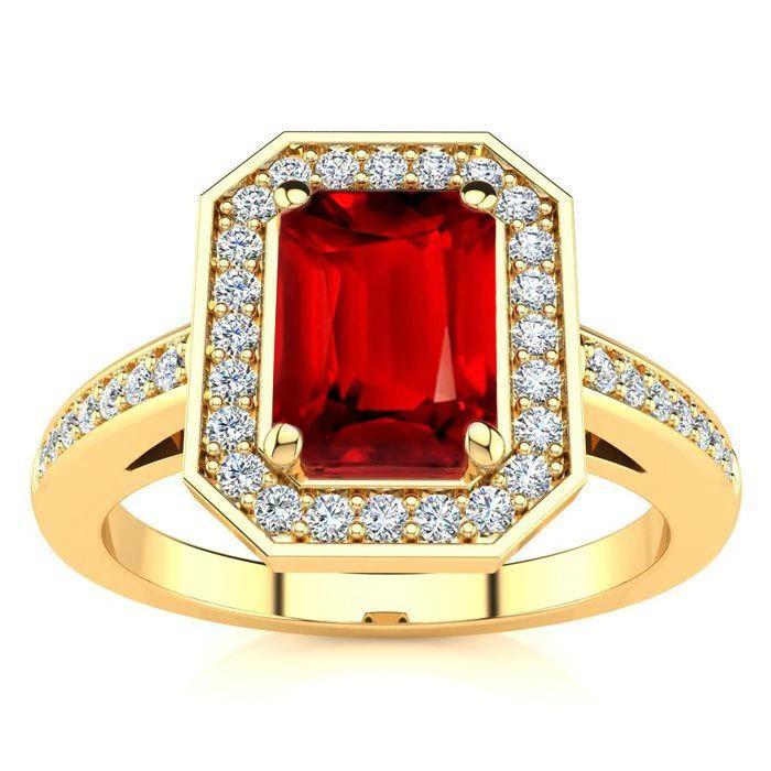 Fede nuziale in oro giallo con diamanti e rubini taglio smeraldo rosso da 4.75 ct - harrychadent.it
