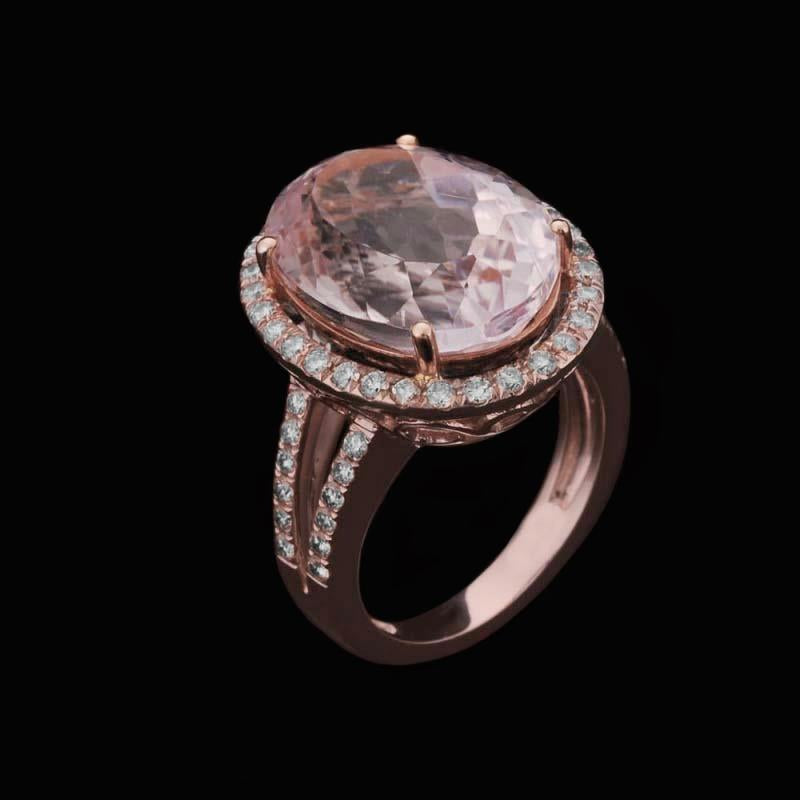 Fede nuziale in oro rosa 14 carati con Kunzite e diamanti. 25 ct - harrychadent.it