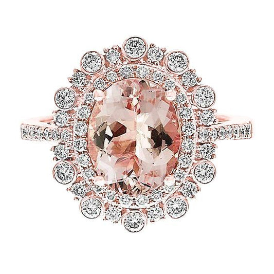 Fede nuziale in oro rosa 14K 18 ct Morganite con diamanti Novità - harrychadent.it