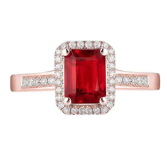 Fede nuziale in oro rosa 14K con rubino rosso taglio smeraldo e diamanti 5 ct - harrychadent.it