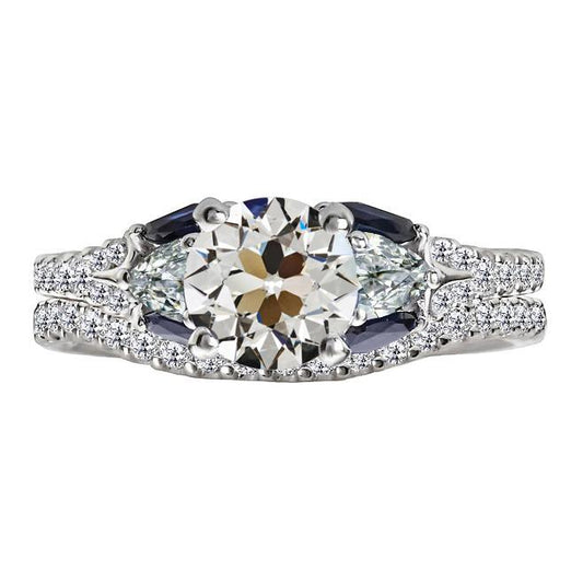 Fede nuziale incastonata con diamanti tondi da minatore antico e zaffiri baguette 7 carati - harrychadent.it