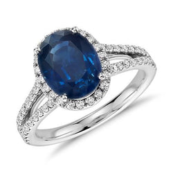 Fede nuziale ovale con diamante zaffiro blu di Ceylon da 4.65 carati