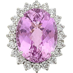 Fede nuziale ovale con diamanti naturali rosa kunzite 26 ct. Oro bianco 14K