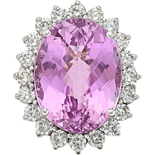 Fede nuziale ovale con diamanti naturali rosa kunzite 26 ct. Oro bianco 14K - harrychadent.it