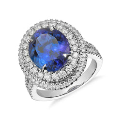 Fede nuziale ovale con tanzanite e diamanti da 6.15 carati. oro bianco 14K