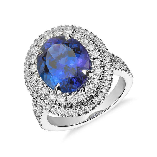 Fede nuziale ovale con tanzanite e diamanti da 6.15 carati. oro bianco 14K - harrychadent.it