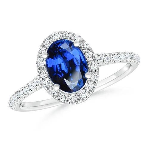 Fede nuziale ovale con zaffiro blu e diamanti da 2.25 carati. oro bianco 14K - harrychadent.it
