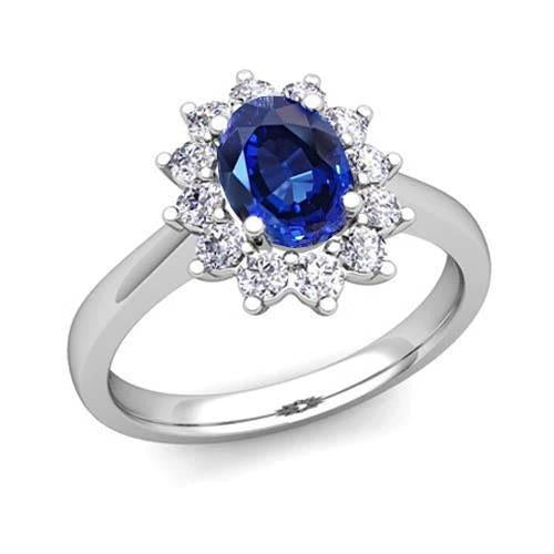 Fede nuziale ovale con zaffiro di Ceylon da 2.45 carati con diamanti 14K - harrychadent.it