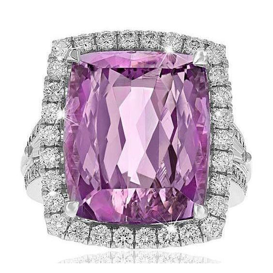 Fede nuziale rosa con kunzite naturale e diamanti Oro bianco 14K 22 Ct - harrychadent.it